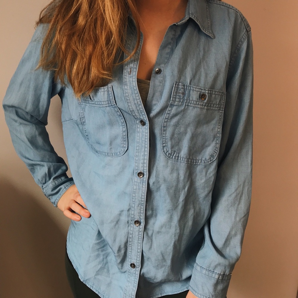 chaps button up jean shirt